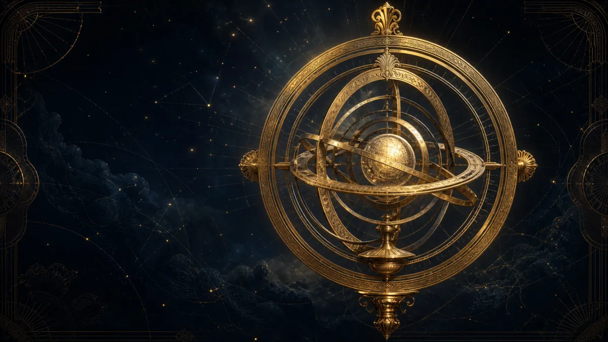 Astrolábio dourado usado para observar e medir o céu