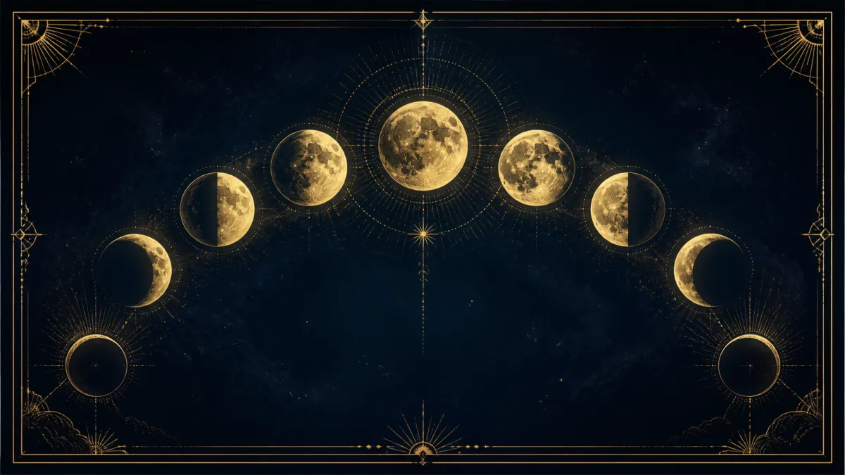 Sequência das fases da Lua formando um arco sobre o céu estrelado