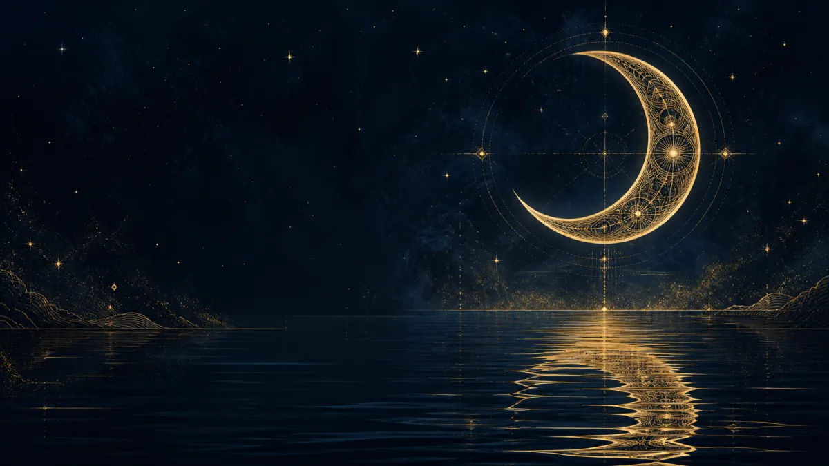 Lua cheia refletida sobre um lago noturno entre montanhas